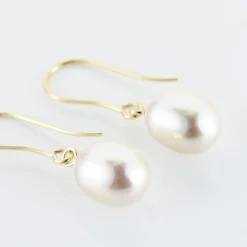 Boucles D'oreilles Pendantes Baroque Or Jaune Perle De Culture