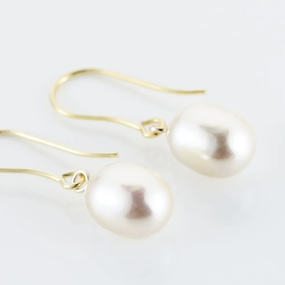 Boucles D'oreilles Pendantes Baroque Or Jaune Perle De Culture