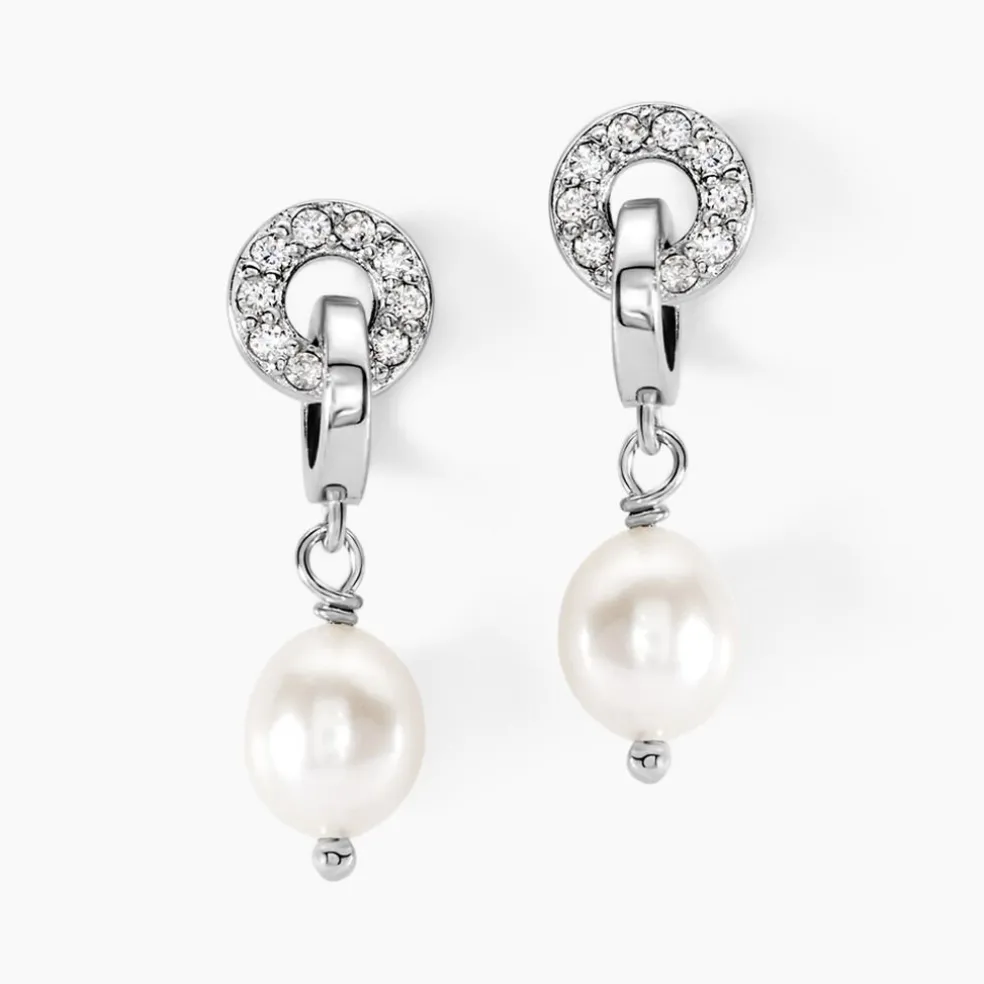 Boucles D'oreilles Pendantes Gaetane Argent Blanc Perle Oxyde
