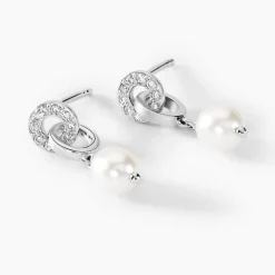 Boucles D'oreilles Pendantes Gaetane Argent Blanc Perle Oxyde