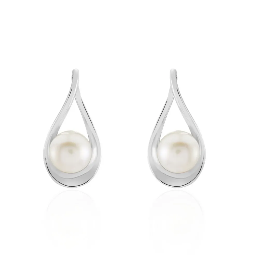 Boucles D'oreilles Pendantes Loren Argent Blanc Perle De Culture