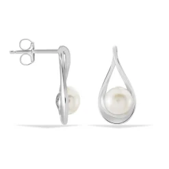 Boucles D'oreilles Pendantes Loren Argent Blanc Perle De Culture