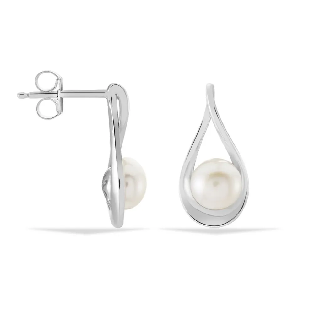 Boucles D'oreilles Pendantes Loren Argent Blanc Perle De Culture