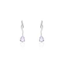 Boucles D'oreilles Pendantes Assaf Or Blanc Amethyste Et Oxyde