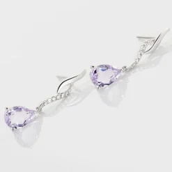 Boucles D'oreilles Pendantes Assaf Or Blanc Amethyste Et Oxyde