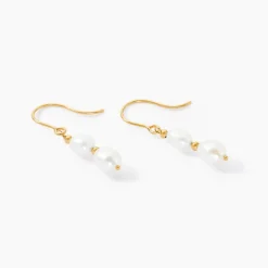 Boucles D'oreilles Pendantes Pearly Or Jaune Perle De Culture