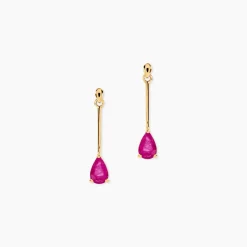 Boucles D'oreilles Pendantes Goutte Or Jaune Rubis