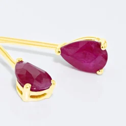 Boucles D'oreilles Pendantes Goutte Or Jaune Rubis