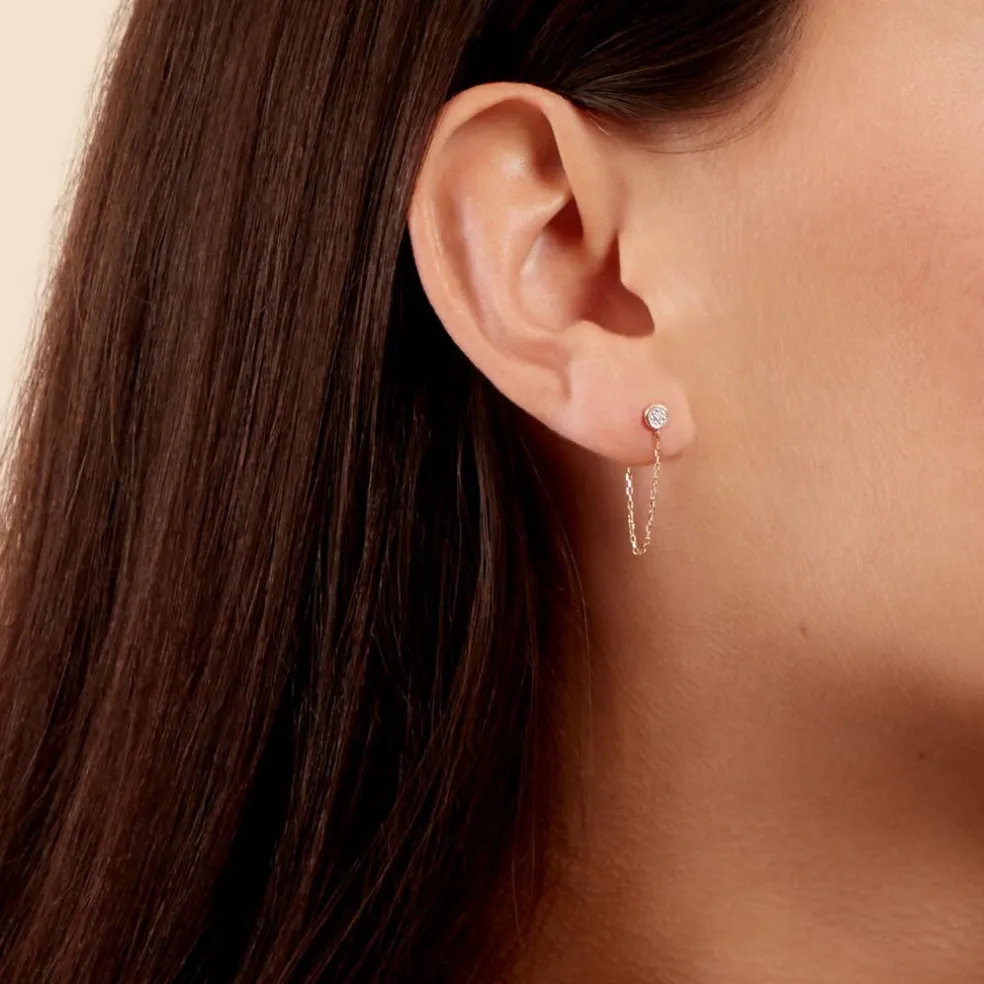 Boucles D'oreilles Pendantes Mon 1er Diamant Or Jaune Diamant