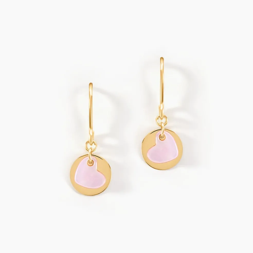Boucles D'oreilles Pendantes Cleomela Coeur Or Jaune Nacre
