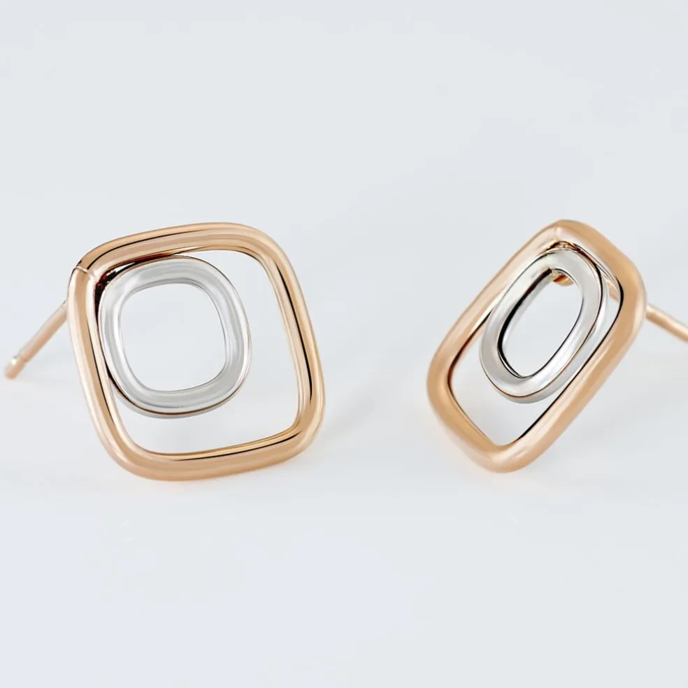 Boucles D'oreilles Pendantes Artahe Carree Or Bicolore