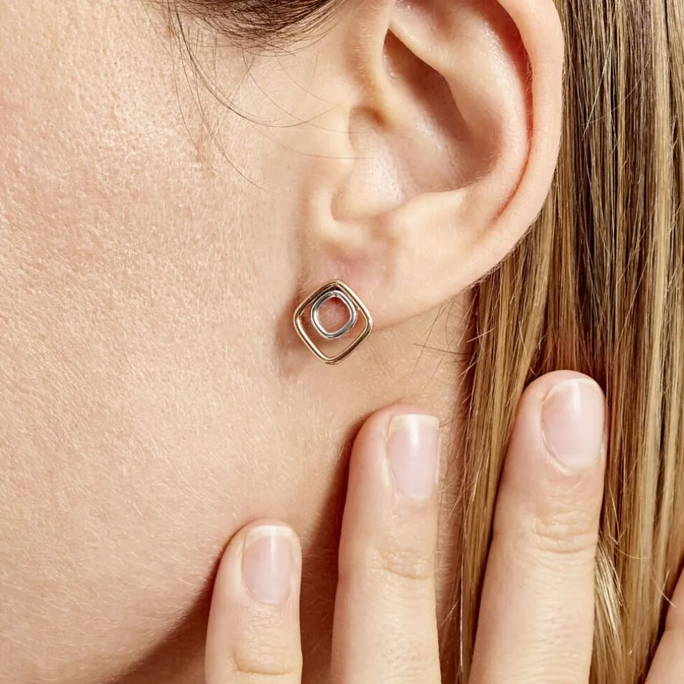 Boucles D'oreilles Pendantes Artahe Carree Or Bicolore