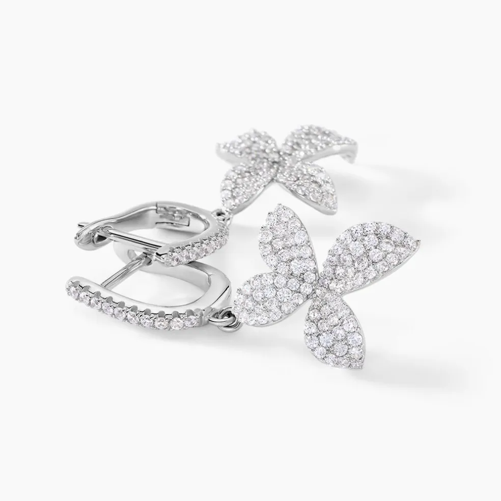 Boucles D'oreilles Pendantes Radiant Bloom Argent Blanc Oxyde