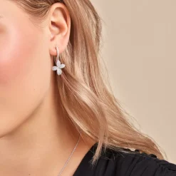 Boucles D'oreilles Pendantes Radiant Bloom Argent Blanc Oxyde
