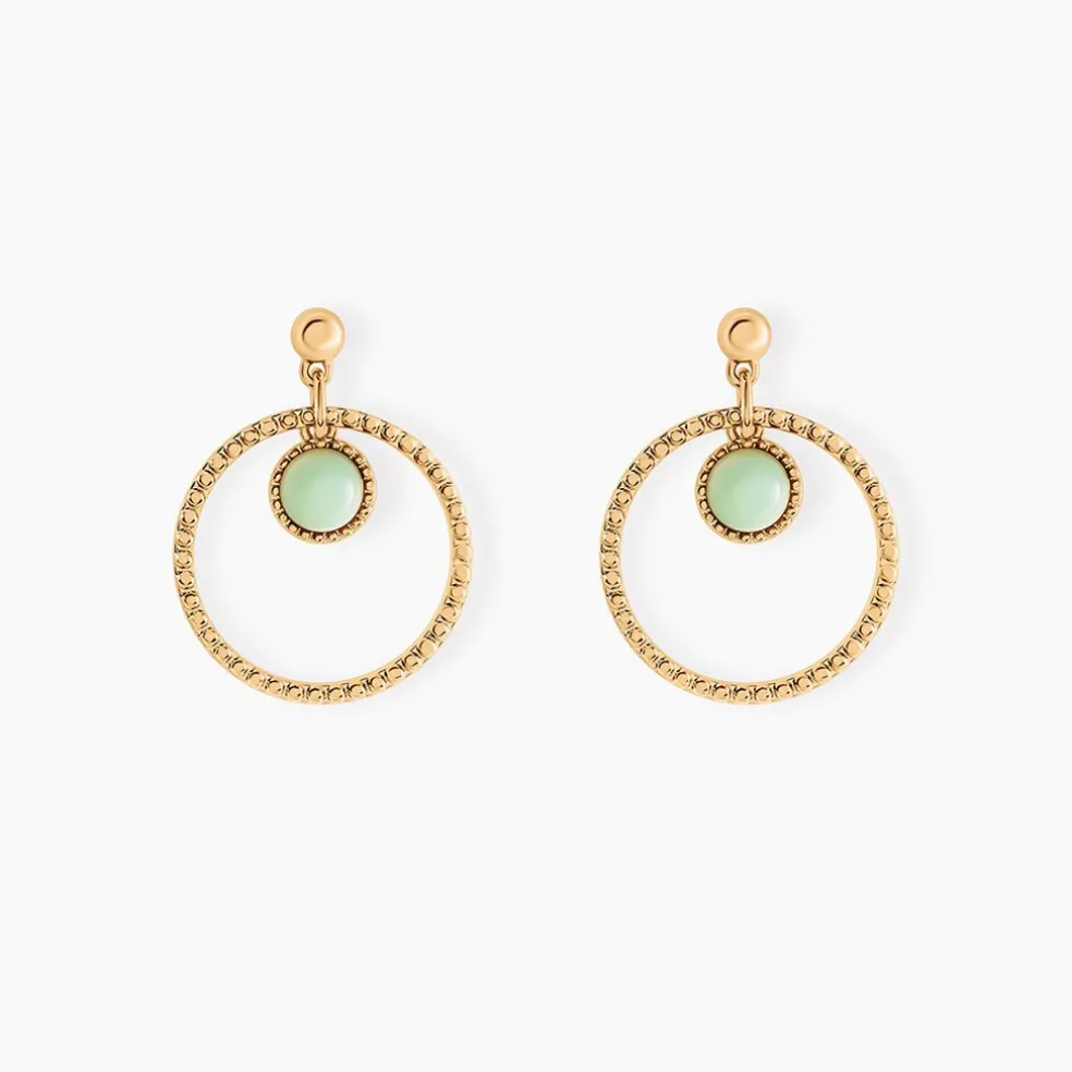 Boucles D'oreilles Pendantes Amalthea Plaqué Or Doré Aventurine Vert