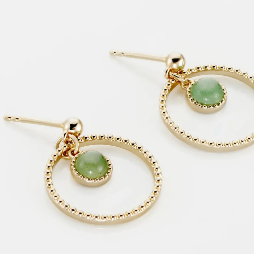Boucles D'oreilles Pendantes Amalthea Plaqué Or Doré Aventurine Vert