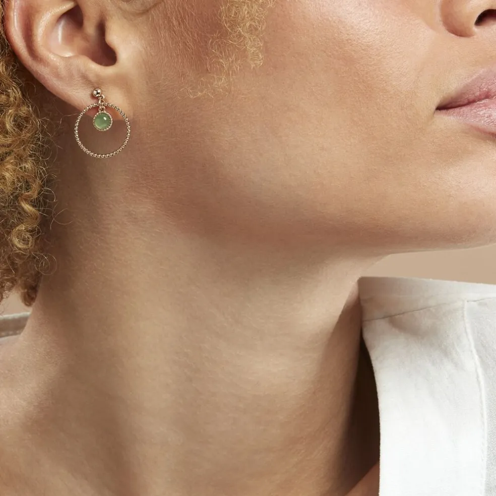 Boucles D'oreilles Pendantes Amalthea Plaqué Or Doré Aventurine Vert