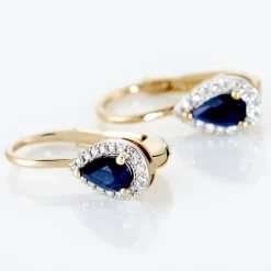 Boucles D'oreilles Pendantes Doorsie Or Jaune Saphir Et Diamant