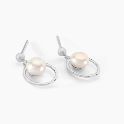 Boucles D'oreilles Pendantes Ivana Argent Blanc Perle De Culture