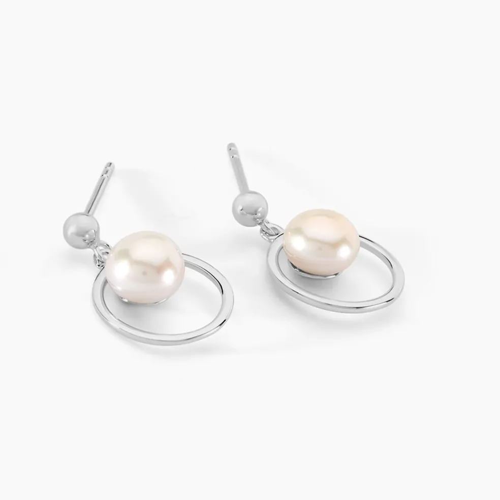 Boucles D'oreilles Pendantes Ivana Argent Blanc Perle De Culture