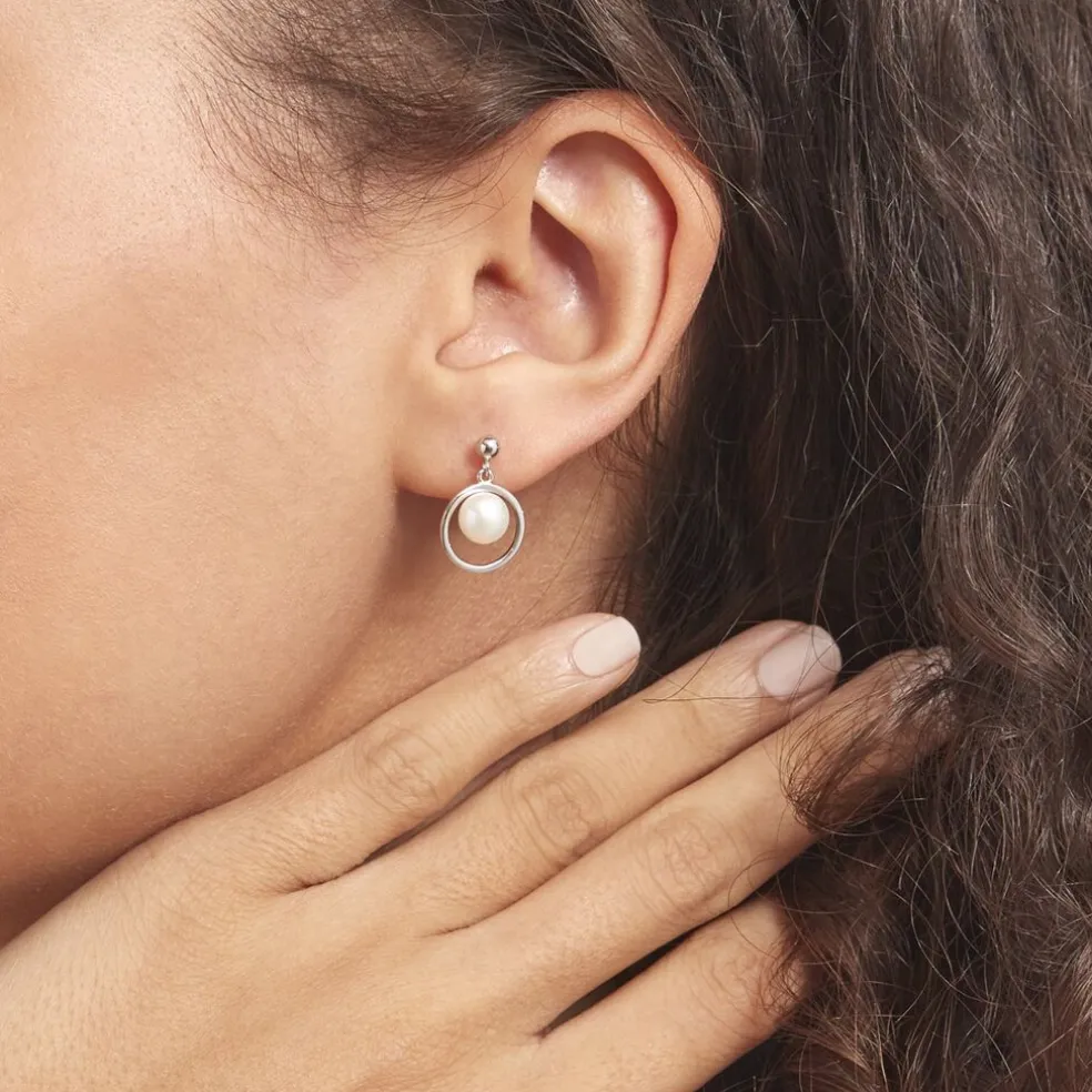 Boucles D'oreilles Pendantes Ivana Argent Blanc Perle De Culture