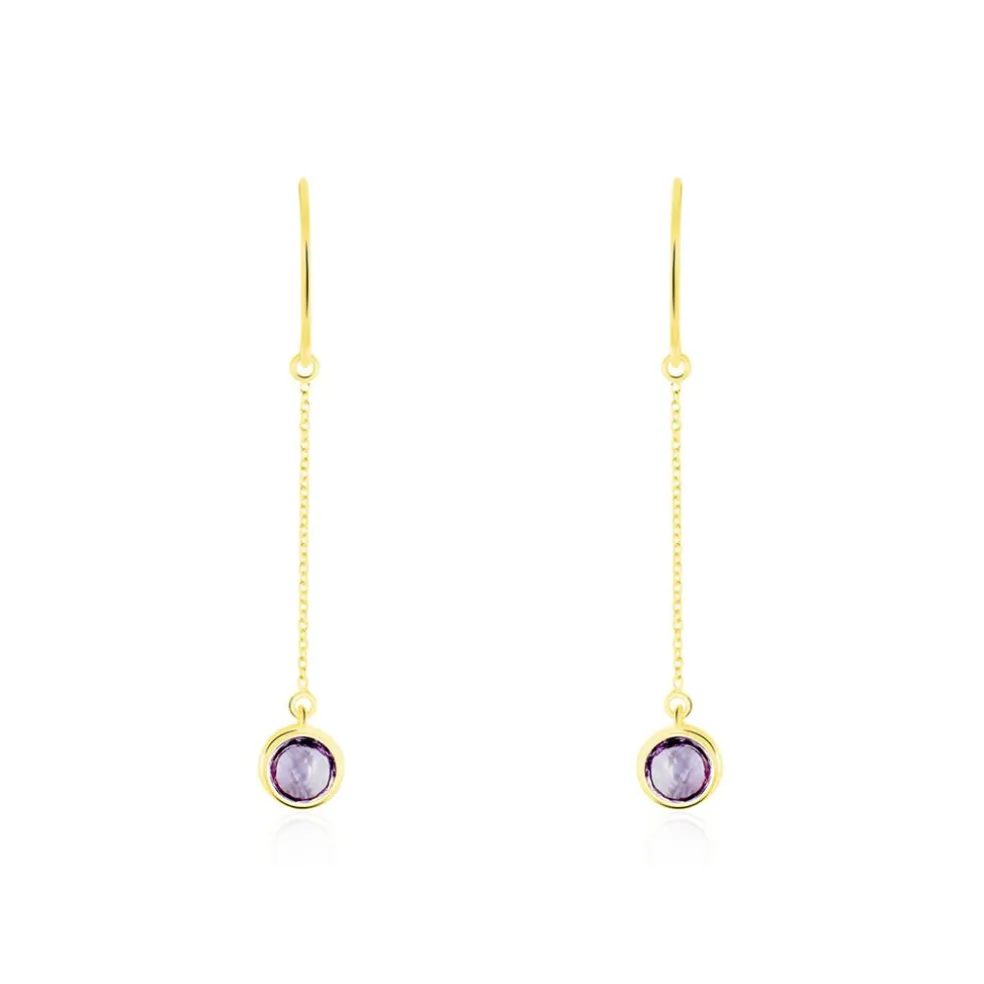 Boucles D'oreilles Pendantes Arenale Or Jaune Amethyste