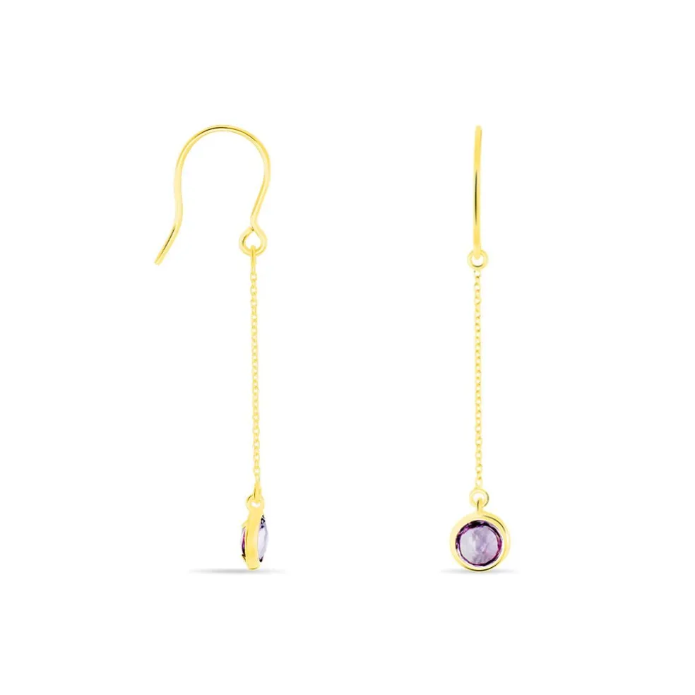 Boucles D'oreilles Pendantes Arenale Or Jaune Amethyste