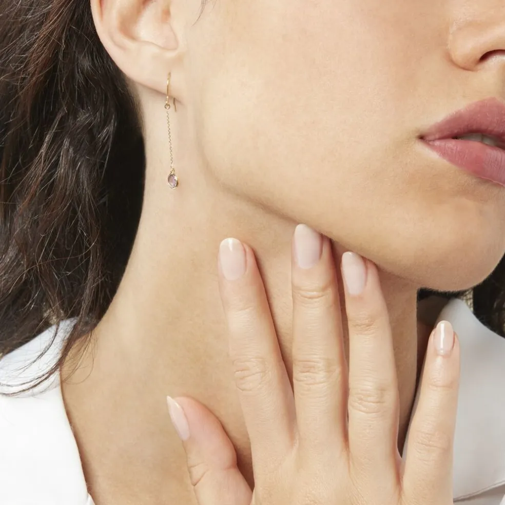 Boucles D'oreilles Pendantes Arenale Or Jaune Amethyste