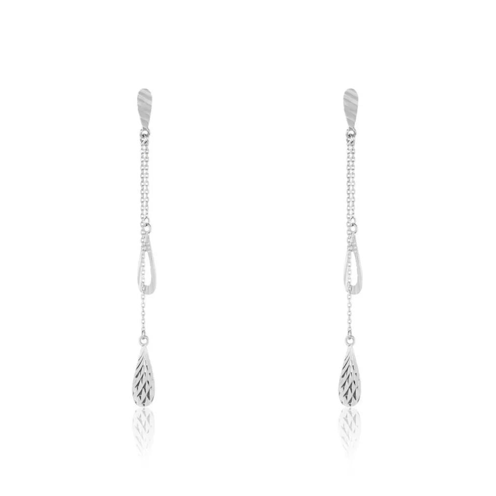 Boucles D'oreilles Pendantes Anila Gouttes Or Blanc