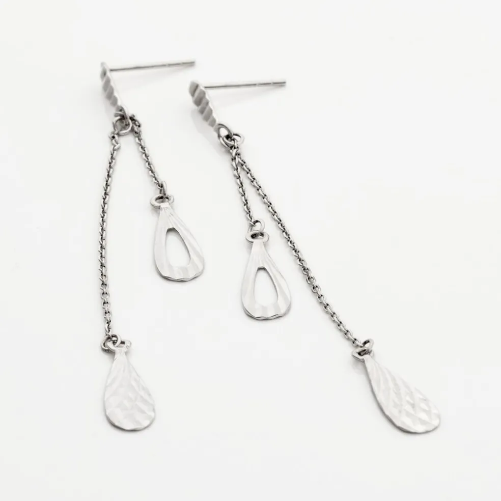 Boucles D'oreilles Pendantes Anila Gouttes Or Blanc