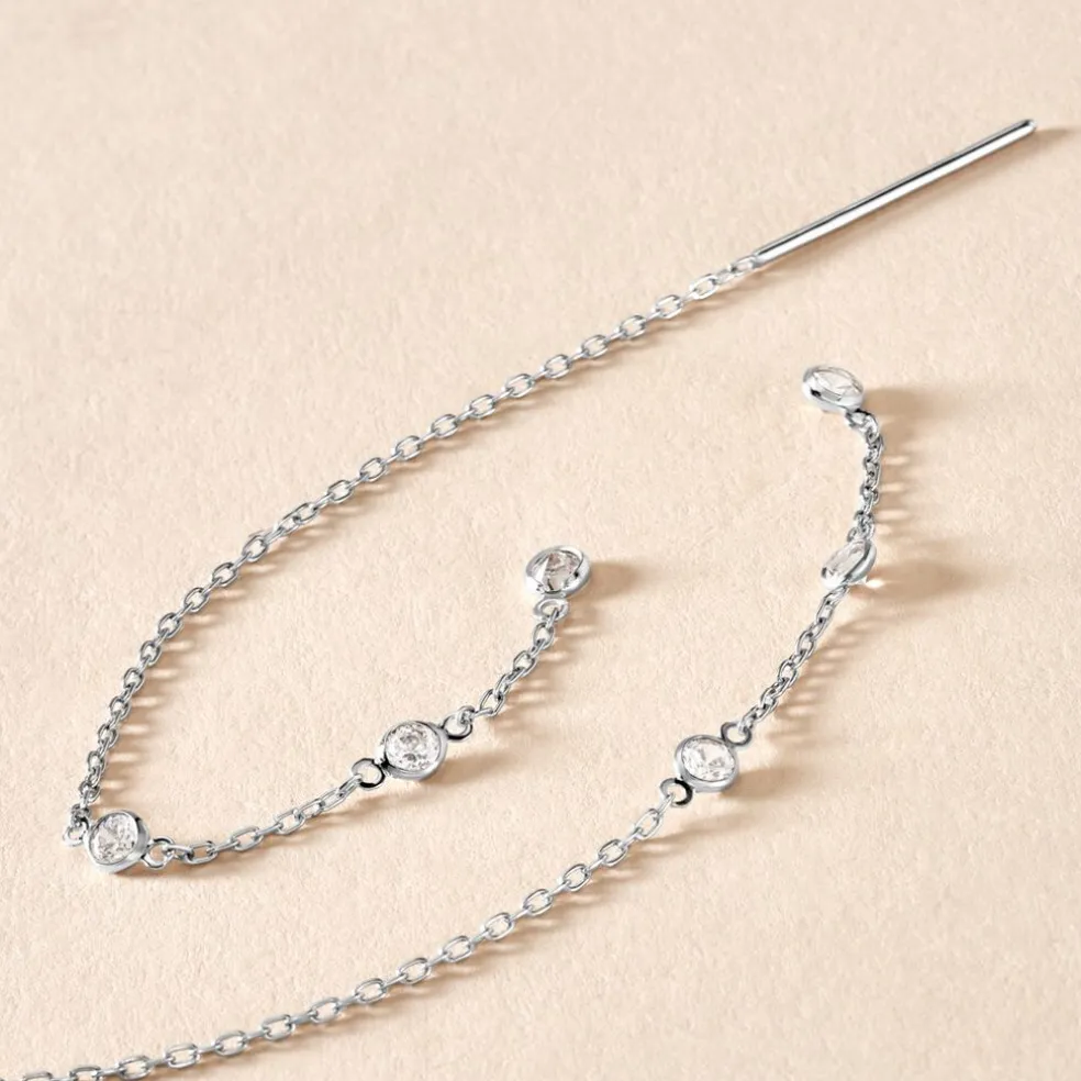 Boucles D'oreilles Pendantes Themis Argent Blanc Oxyde De Zirconium