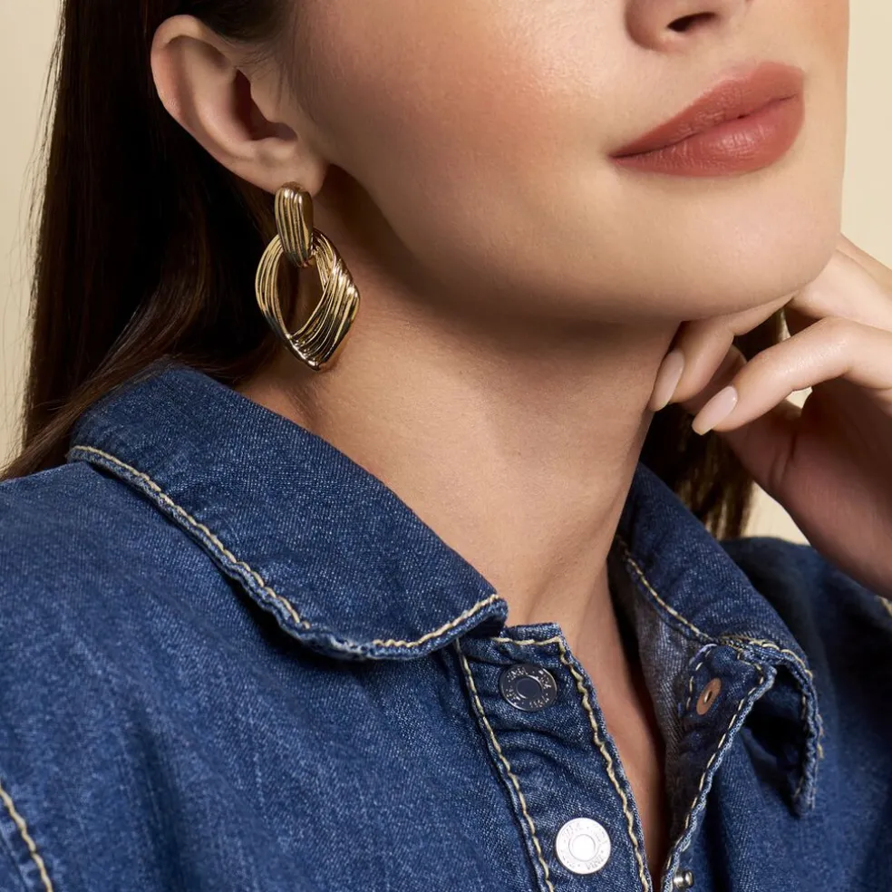 Boucles D'oreilles Pendantes Estefany Acier Inoxydable Doré