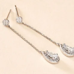 Boucles D'oreilles Pendantes Searlas Or Blanc Oxyde De Zirconium