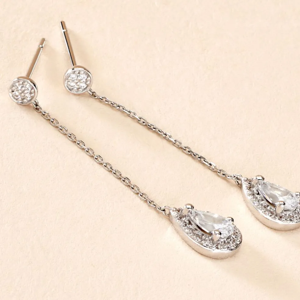 Boucles D'oreilles Pendantes Searlas Or Blanc Oxyde De Zirconium