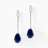 Boucles D'oreilles Pendantes Goutte Or Blanc Saphir