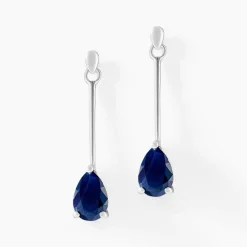 Boucles D'oreilles Pendantes Goutte Or Blanc Saphir