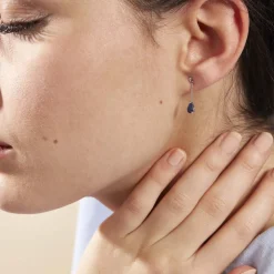 Boucles D'oreilles Pendantes Goutte Or Blanc Saphir