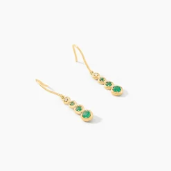 Boucles D'oreilles Pendantes Josephine Or Jaune Emeraude