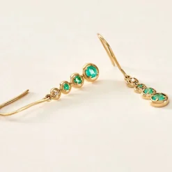 Boucles D'oreilles Pendantes Josephine Or Jaune Emeraude