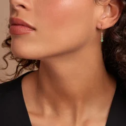 Boucles D'oreilles Pendantes Josephine Or Jaune Emeraude