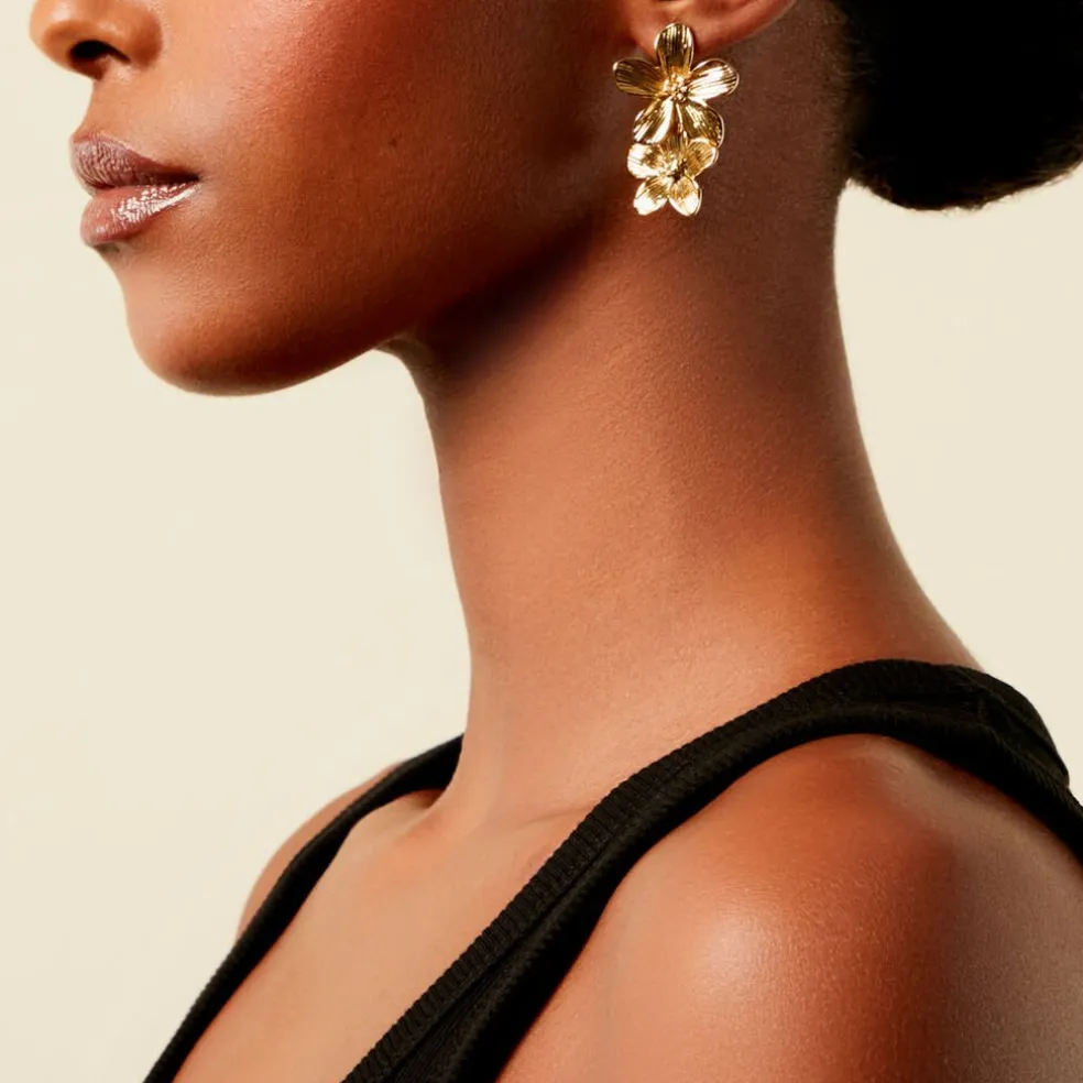 Boucles D'Oreilles Pendantes Barbade Acier Jaune