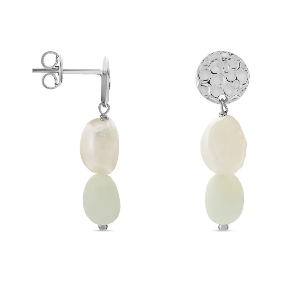 Boucles D'oreilles Pendantes Aroha Argent Blanc Amazonite Perle