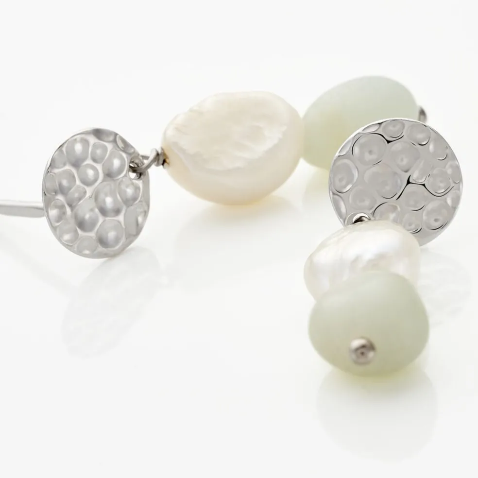 Boucles D'oreilles Pendantes Aroha Argent Blanc Amazonite Perle