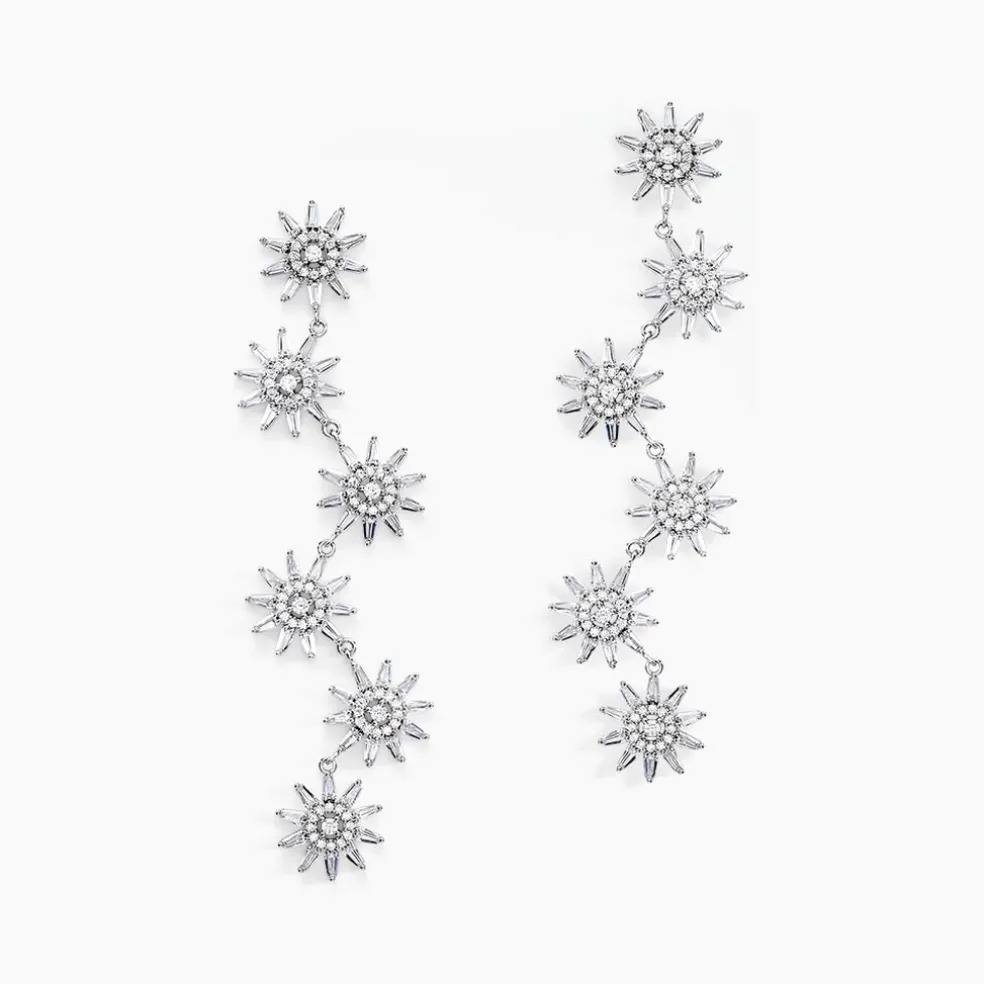 Boucles D'oreilles Pendantes Daisy Argent Blanc Oxyde De Zirconium