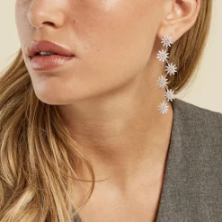 Boucles D'oreilles Pendantes Daisy Argent Blanc Oxyde De Zirconium