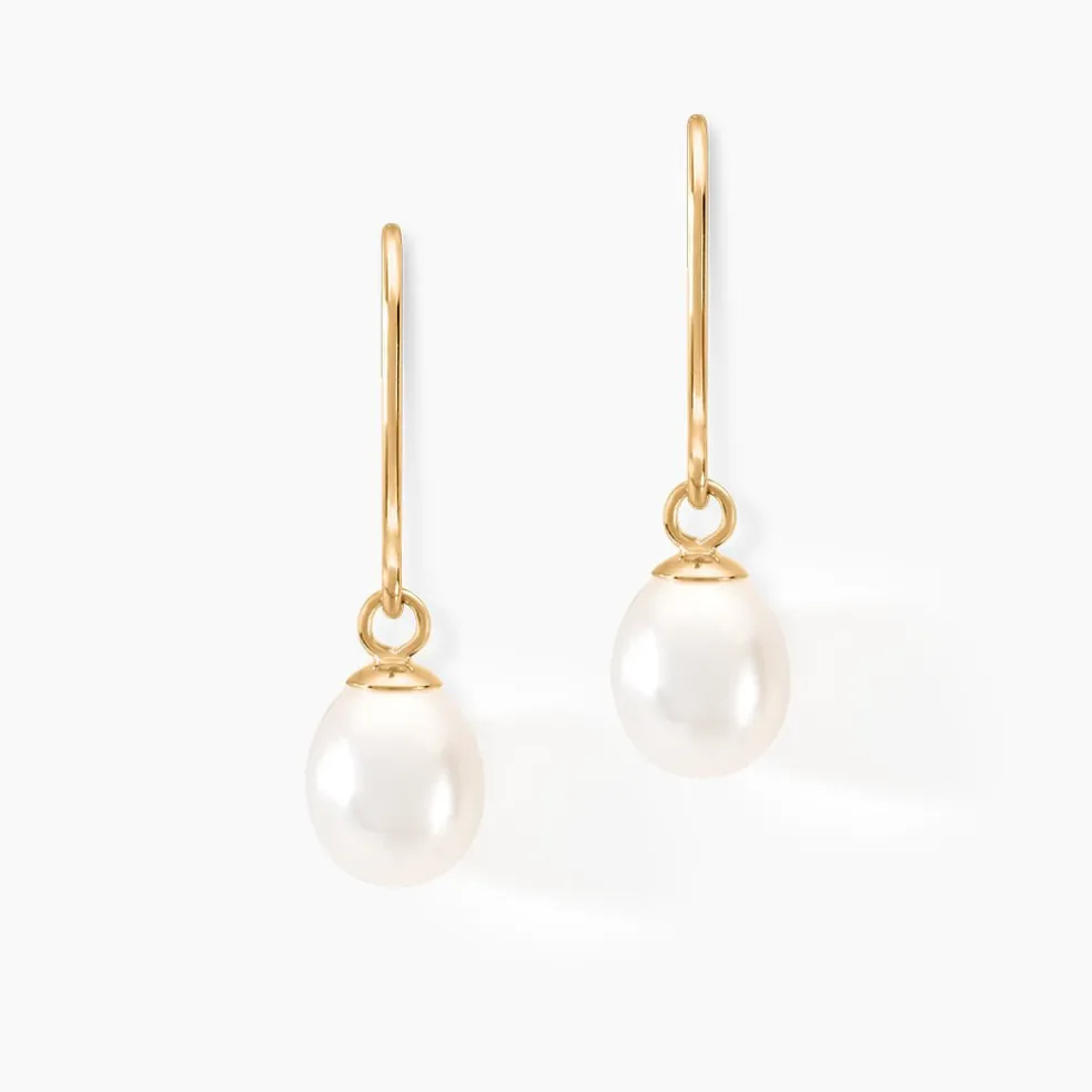 Boucles D'oreilles Pendantes Baroque Or Jaune Perle De Culture