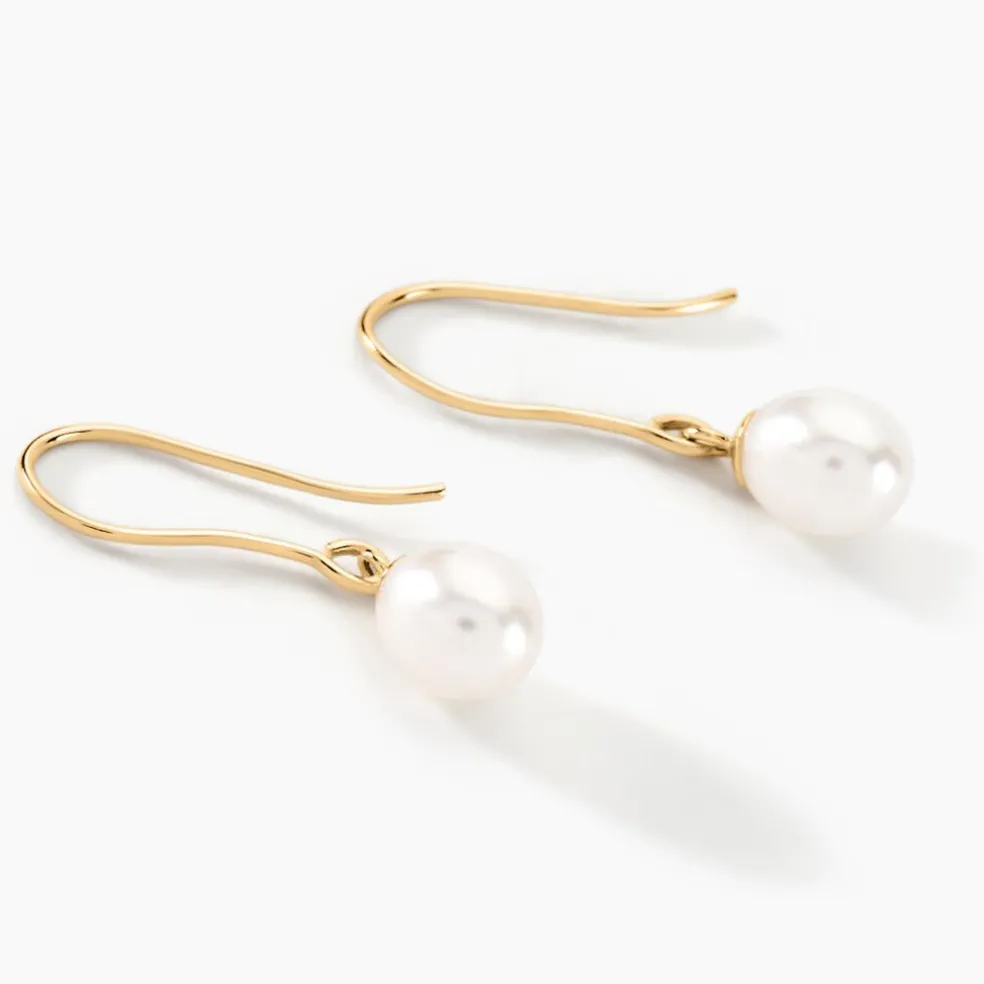 Boucles D'oreilles Pendantes Baroque Or Jaune Perle De Culture