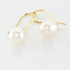 Boucles D'oreilles Pendantes Baroque Or Jaune Perle De Culture