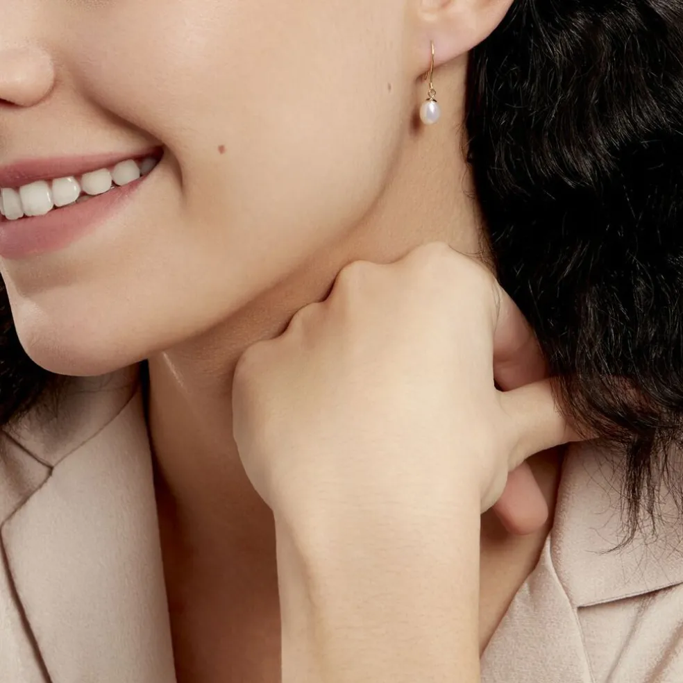 Boucles D'oreilles Pendantes Baroque Or Jaune Perle De Culture