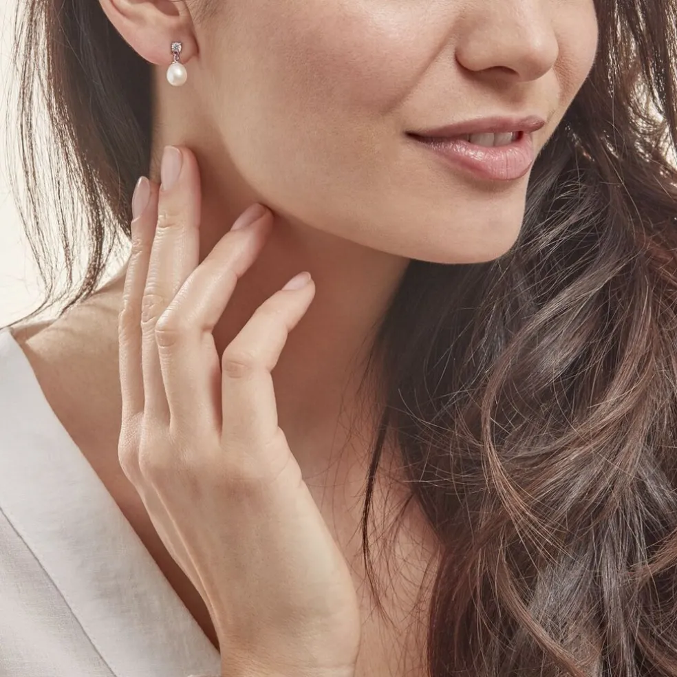 Boucles D'oreilles Pendantes Dolores Argent Perle De Culture Et Oxyde